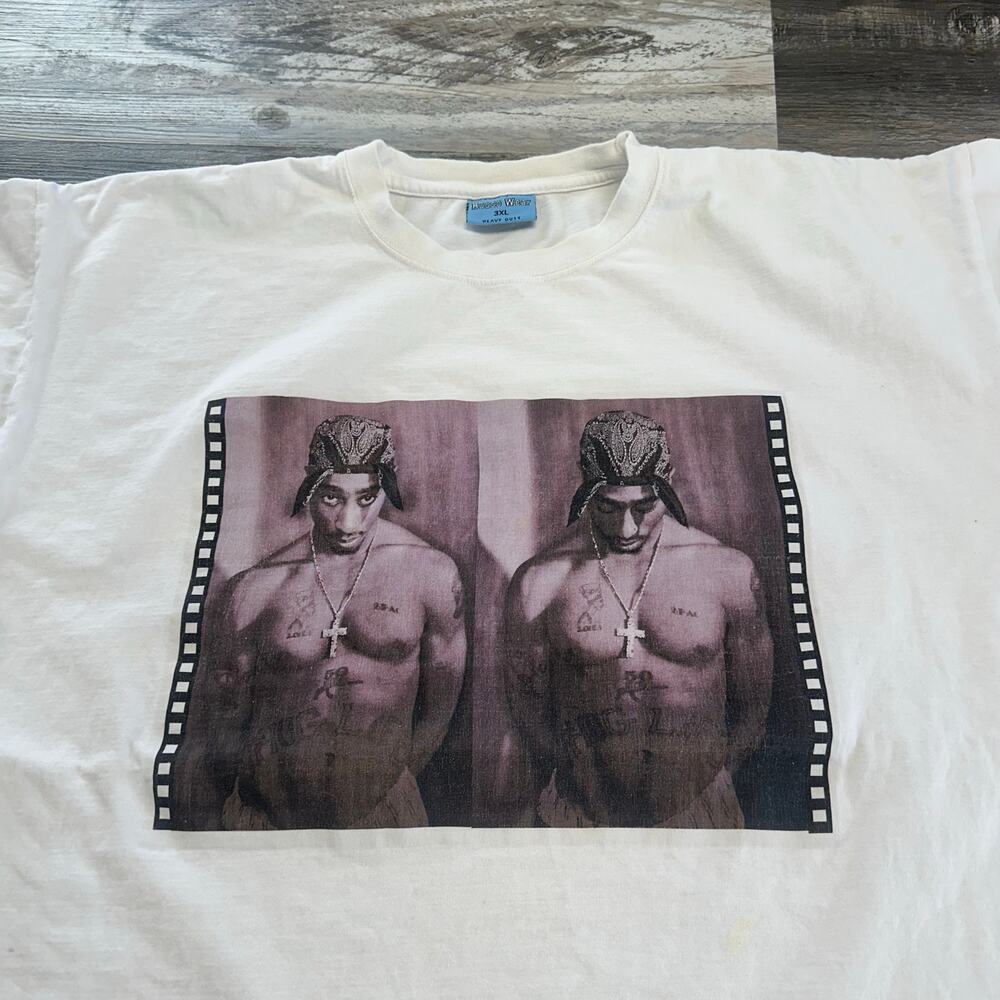 Vintage Russo Wear Tupac Shakur White Mens 3XL Tribute Rapper T-Shirt 2000s y2k